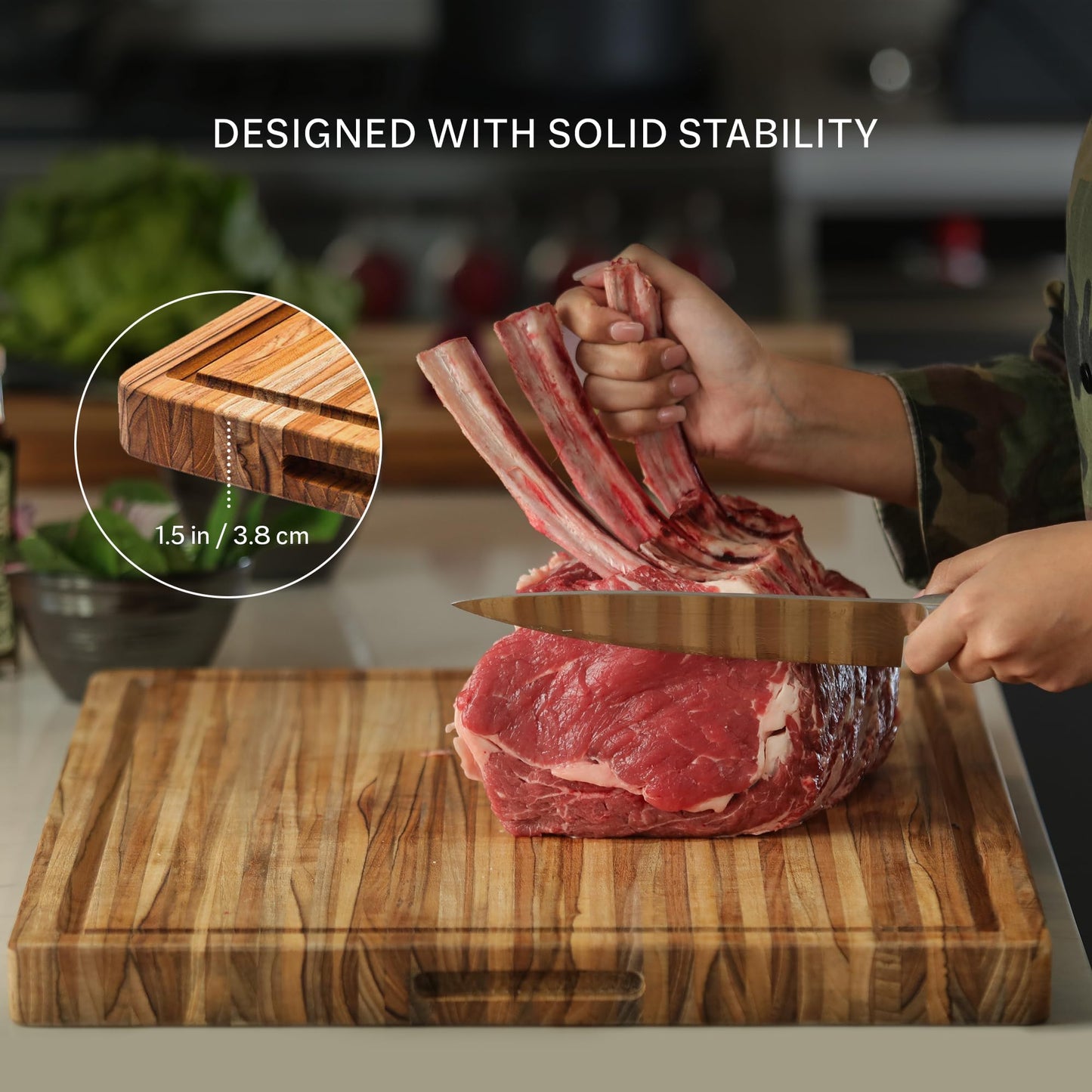 Teakhaus Carving Board with Juice Groove - Large (L) Teak Wood Cutting Board 20”L x 15”W x 1.5” Thick - Sustainably Harvested & FSC Certified - Knife Friendly with Beeswax Oil Finish