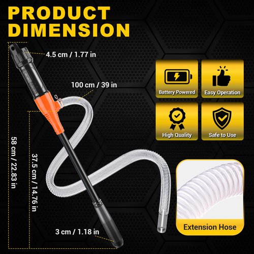 BUMBEE Portable Battery Operated Electric Siphon Pump Hand Fuel Battery Pump Transfer - 2.4GPM per Min for Gas, Fuel, Diesel, Water Transfer Multi-Use Siphon Fuel Transfer Pump（Orange）