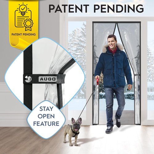 AUGO Magnetic Thermal Insulated Door Curtain - Transparent EVA Door Cover for Winter- Keeps Warm Air in and Cold Air Out - Home Winterizing Products - Patent Pending Keep Open Feature - 38 x 83 Inch