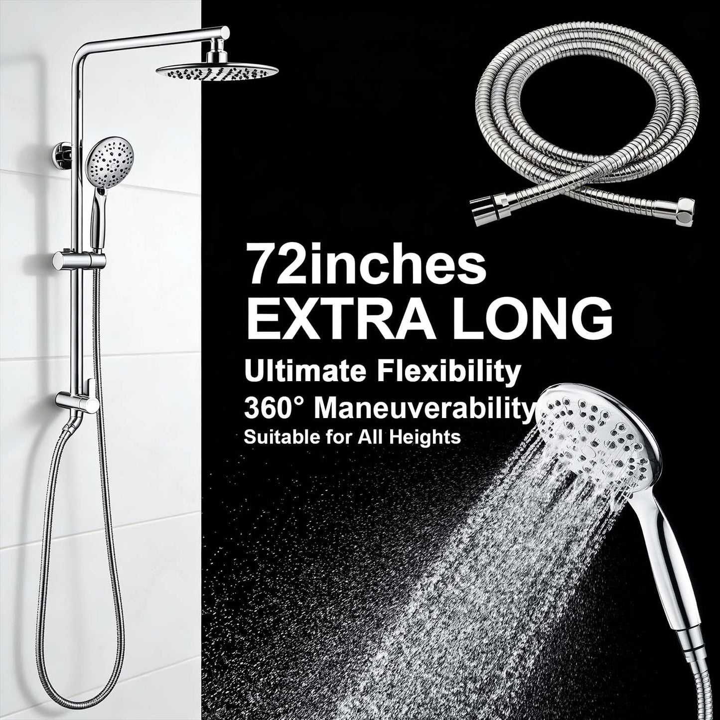 SonTiy 9" Shower Head with Handheld Spray, Rain Shower Heads System, 5 Spray Mode Handheld, Modern Shower System with Easy Reach Diverter, 72'' Hose and Height Adjustable Holder, Chrome