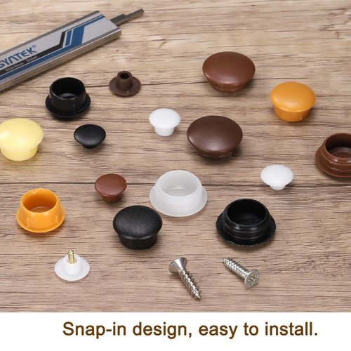 uxcell 400Pcs Screw Hole Plugs, 6mm(1/4") Dia Plastic Snap in Shelf Button Flush Type Caps for Furniture Cabinet Cupboard, White