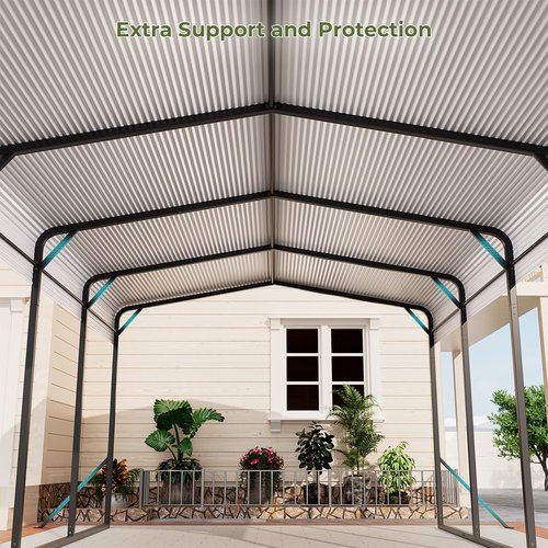Lyromix Carport 12x20 FT Heavy Duty Metal Carport, Outdoor Metal Canopy with Additional Diagonal Bars and 4 Support Feet, Car Port Garage Galvanized Shelter for Car, Boat and Tractor