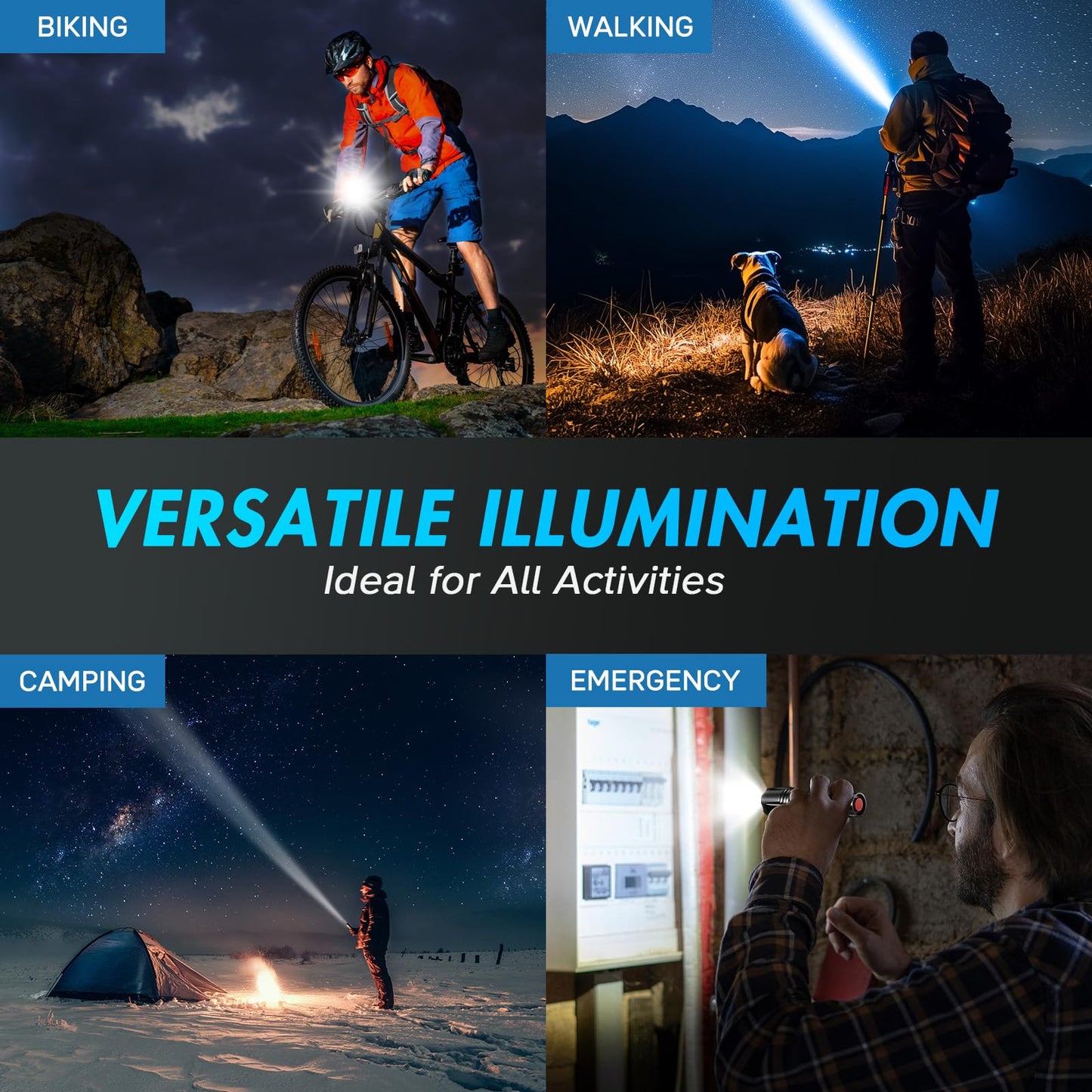 WdtPro LED Flashlight High Lumens SR2000 Pro, 2 Pack Brighter Tactical Flashlights with 5 Modes & Zoomable, Powerful Mini Flash Light for Emergency, Camping, Hiking (Black)