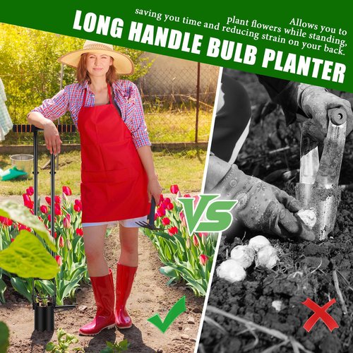 Bulb Planter Tool Long Handle,Upgraded Serrated Base Gardening Bulb Transplanter with Soft Grip,Heavy Duty Double Long Handled Bulb Planter Sod Plugger for Digging Holes to Plant Tulips,Iris,Daffodils