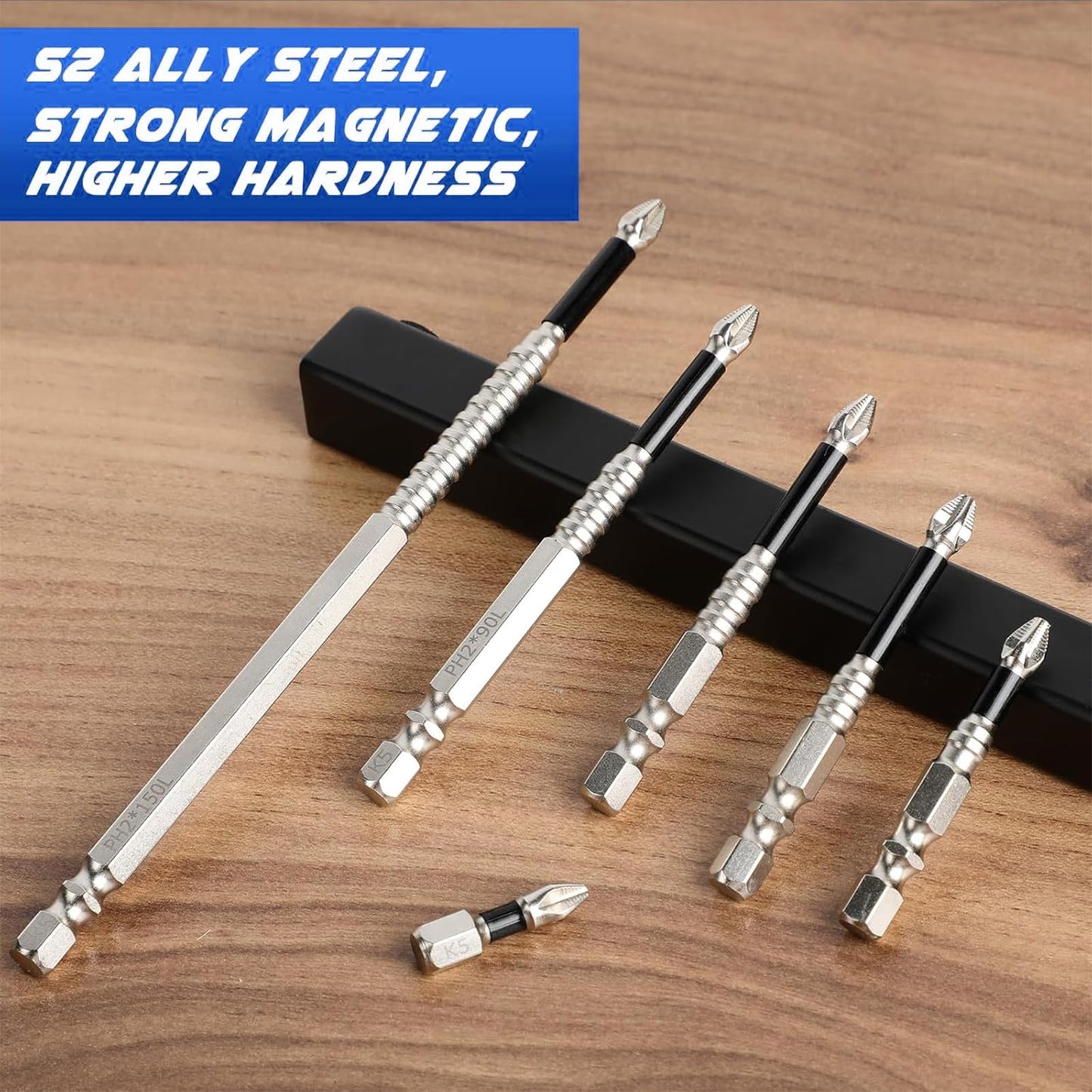 9PCS High-Magnetic Screwdriver Drill Bit Set, Anti-Slip Magnetic Electric Screwdriver Set(25 50 65 70 75 90 100 120 150mm)for Electric & Hand Screwdrivers, Anti-Slip Precision Bits with Enhanced Grip