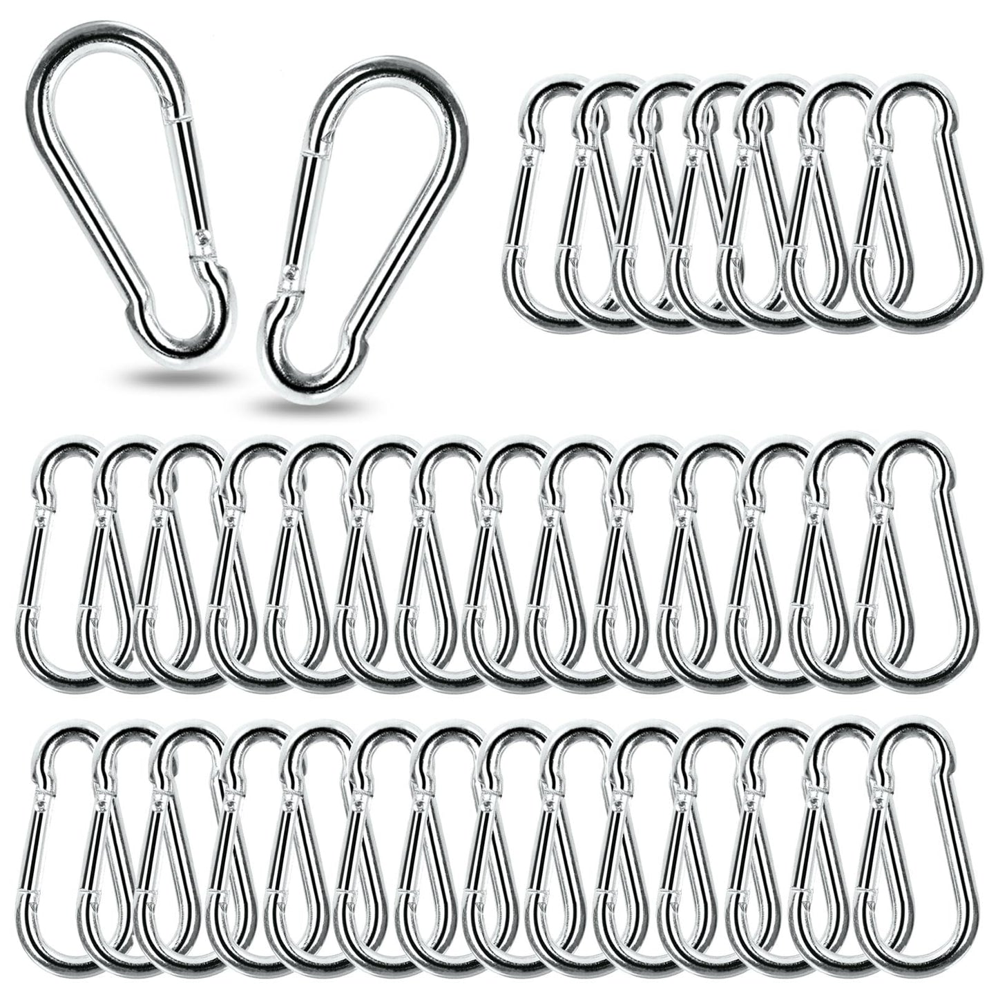 Acrux7 60Pcs M6 Carabiner Clip 2.5 Inch Heavy Duty Spring Snap Hook Small Carabiner Clips for Hammock, Swing, Fishing, Outdoor Camping, Hiking, Gym, 260LBS Holding Capacity