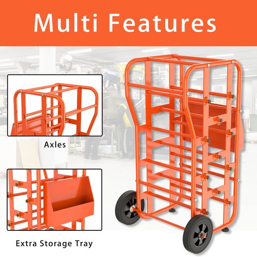 Wire Spool Rack Wire Caddy for Spool, Portable Wire Rack Dispenser with Wheels, Automotive Wire Storage, Multi-Spool Wire, Cable Dispenser, Electrical Wire Spool Holder Cart with Storage Tray (Orange)