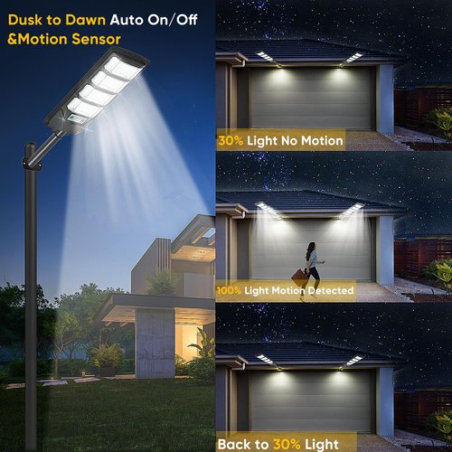 2 Pack Solar Street Lights Outdoor Waterproof 6500K 12000LM 5730SMD LEDs Solar Flood Lights Dusk to Dawn Parking Lot Light Wide Motion Sensor and Remote Control for Area Lighting Yard