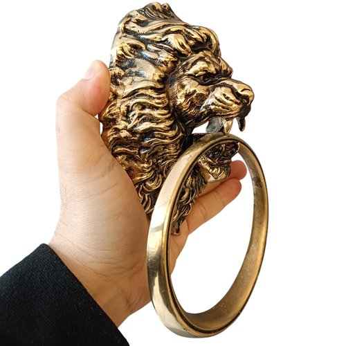 Anatolica Fierce Lion Roaring Door Knocker, 7.9 inches, Solid Brass, Unlacquered Finish (Antique Brass)
