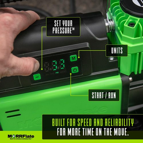 MORRFlate TenSix PSI Pro 10.6 CFM 12V Portable Dual Cylinder Offroad Air Compressor | PSI Pro Technology Set Your PSI and Walk Away | 4FT Stainless Steel Hose | Includes Carry Bag and Gloves