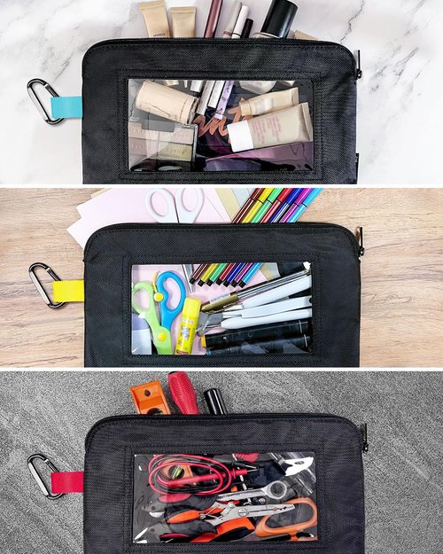 Foxrino Tool Pouch with Clear Window, 1680D Oxford Small Tool Bag, Gifts for Men Dad Father, Heavy Duty Tool Pouches with Zipper, Clear Utility Bag Zipper Pouches for Organizing and Storage, 3 Pack