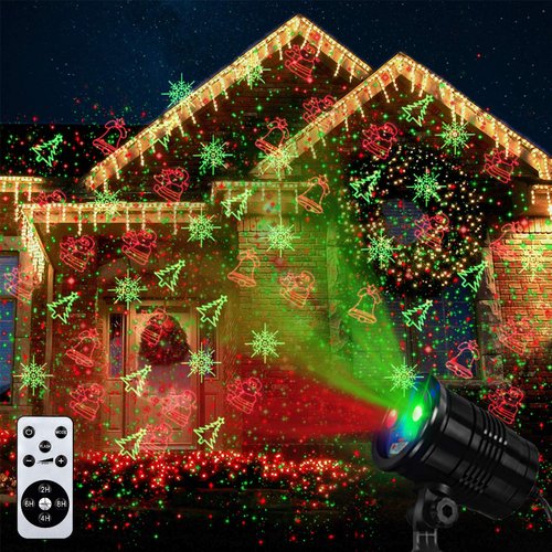 Christmas Laser Lights Outdoors Decoration Projector Light Waterproof LED Star Show for Xmas Decor House Home Yard Garden Patio Wall Indoor, Red and Green with Wireless Remote
