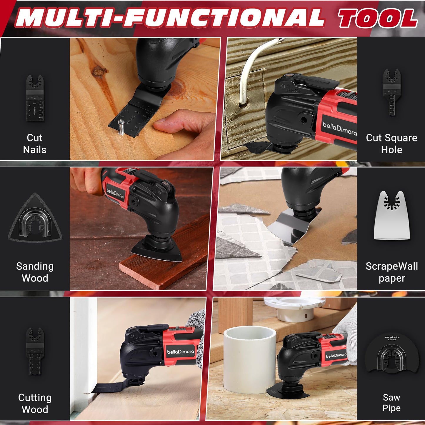 Cordless Oscillating Multi Tool Compatible with Milwaukee 18V Battery(Battery Not Included), Brushless Motor Oscillating Power Tools, 6 Variable Speeds, 23-Piece Kit for Cutting, Sanding, Scraping