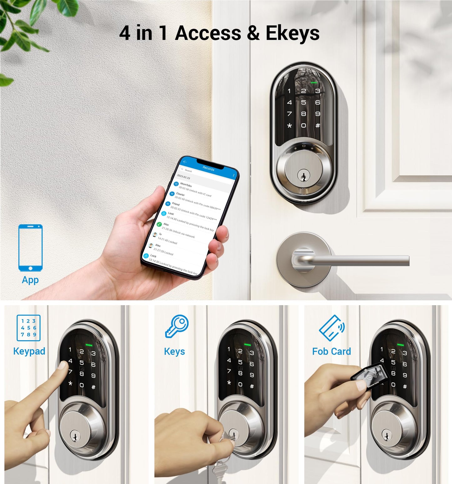 Veise RZ06 Smart Lock for Front Door with App Control, Keyless Entry, Electronic Digital Deadbolt with Touchscreen Keypad Set, Smart Deadbolt, Auto Lock, Easy Installation, Satin Nickel