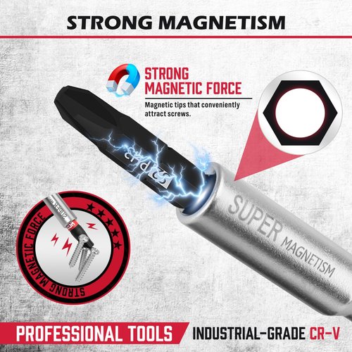 1/4″ Magnetic Ratcheting Screwdriver, Durable Bit Holding Screwdriver With Non-Slip Handle 220mm Long Multi Tip Screwdrivers Ratchet Bits Driver Ergonomic Cushion Grip For Garage & Daily Repair
