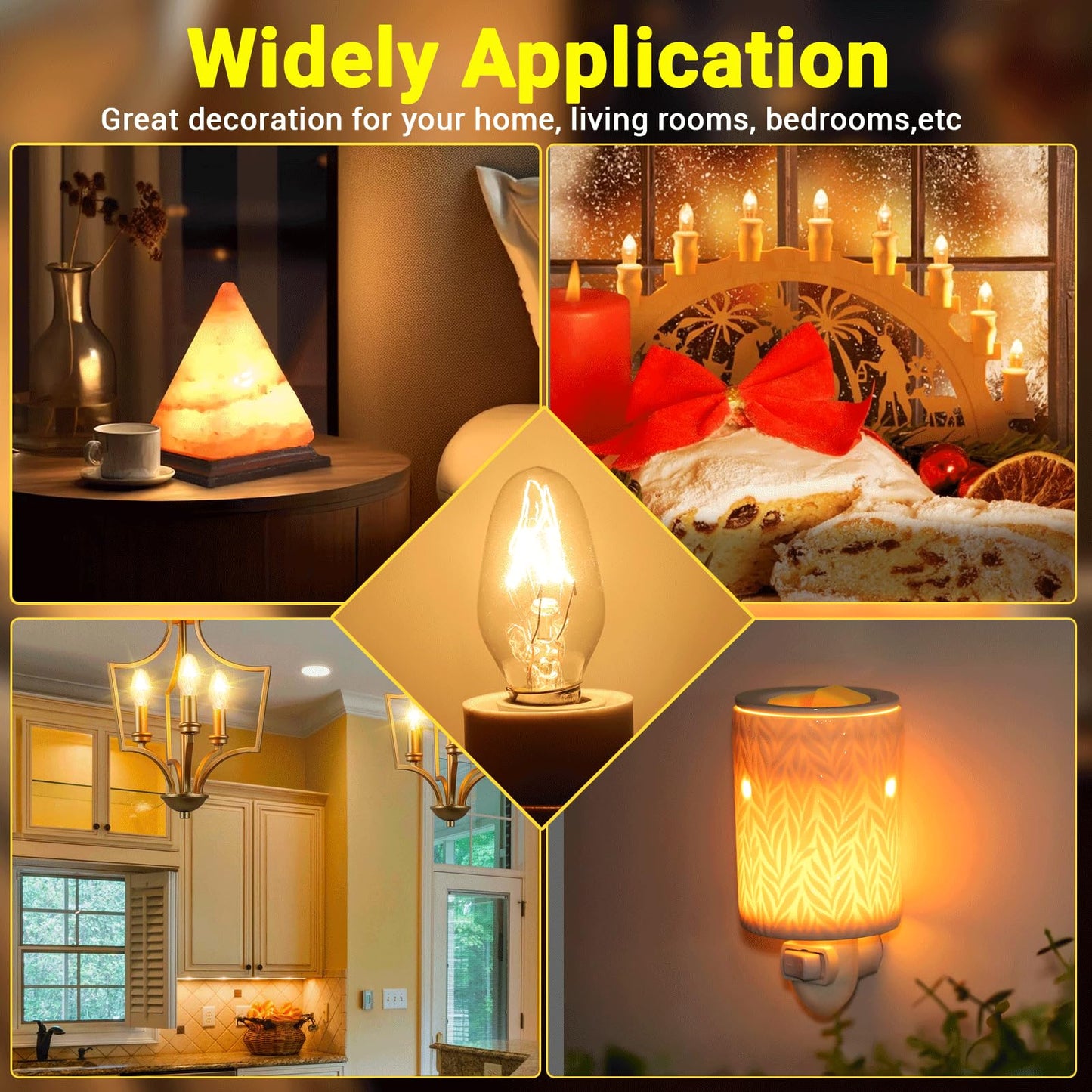 Himalayan Salt Lamp Bulbs 15W C7 Dimmable Rock Salt Light Bulbs E12 Base Night Light Bulbs for Scentsy Wax Warmer, Salt Lamp, Plug in Wax Diffuser Pack of 2