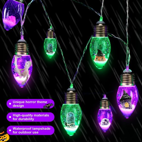 Aurelema 1 Pcs Halloween Bulb String Lights,6.6 FT 10 LED Halloween Lights Indoor Battery Operated, Skeleton Skull Pumpkin Tombstone Spooky Twinkle Indoor Outdoor Decor for Holiday Party (Oval)