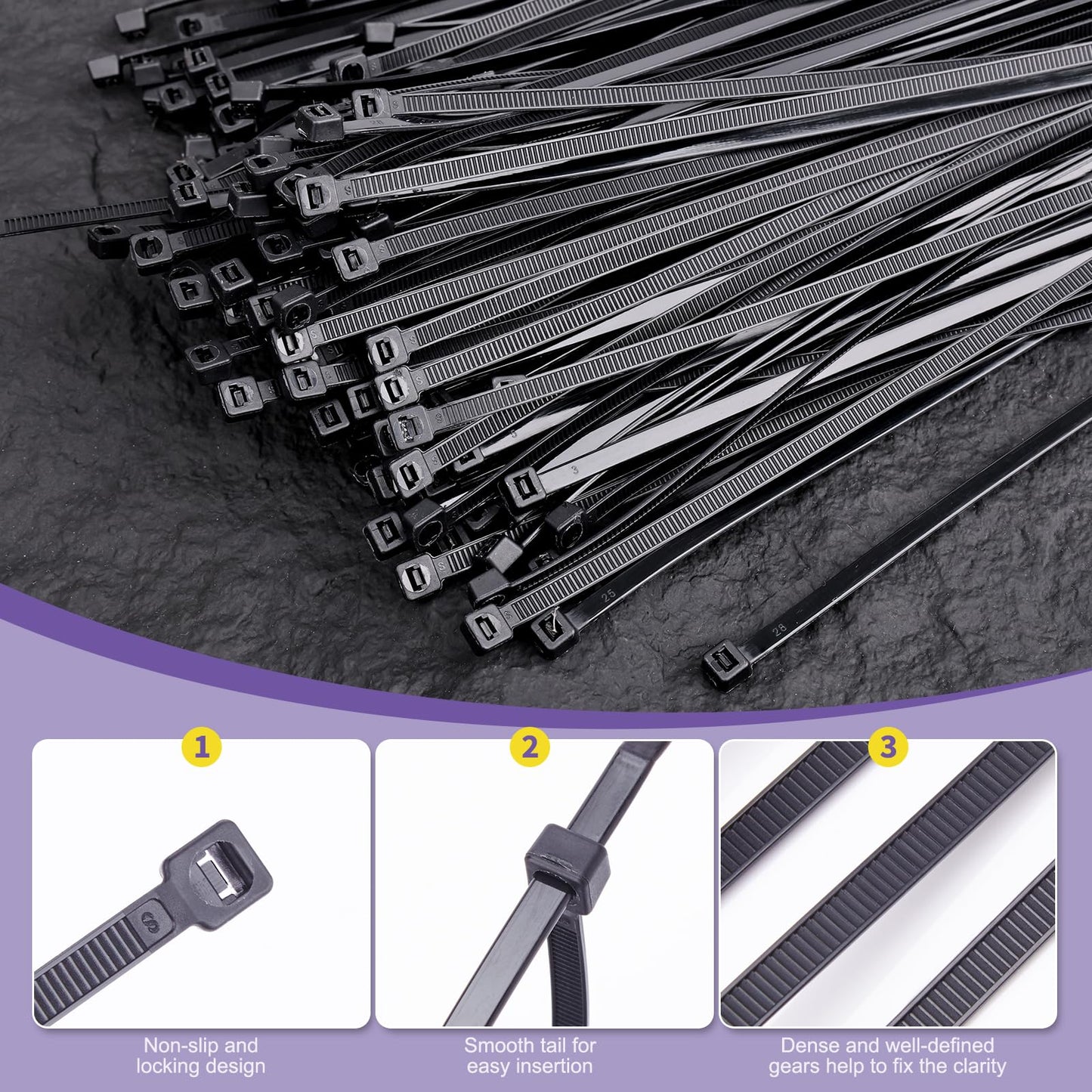 DAQIANG 12 Inch Zip Ties (100 Pack) - 45 lb Tensile Strength, Black Self-Locking Nylon Cable Ties for Indoor & Outdoor Use