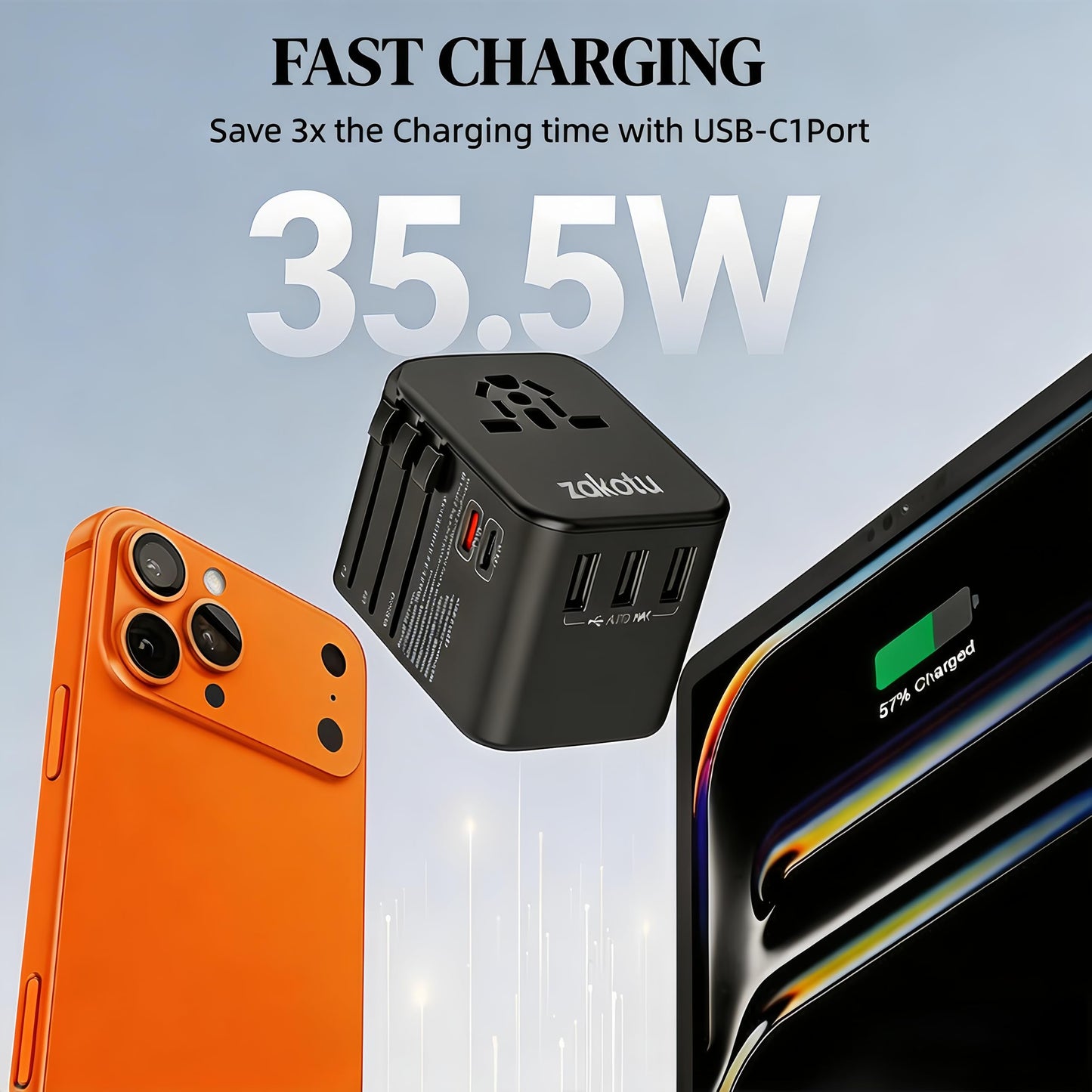 Universal All in One 35.5W Worldwide Travel Adapter with PD&QC 3.0 Dual USB-C, 3 USB Travel Adapter Worldwide, International Power Adapter with Type I C G A Outlets 110V 220V A/C-EU Euro US UK