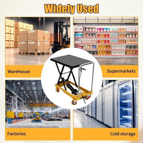 Hydraulic Lift Table Cart, 500lbs Capacity Scissor Lift Table with 4 Wheels, Manual Hydraulic Scissor Cart for Material Handling and Transportation, Adjustable Height