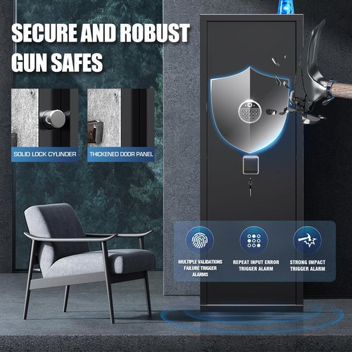 Hymnxemo Biometric Fireproof Gun Safe for 8-10 Firearms - Fingerprint Lock, No Assembly Steel Security Cabinet, Quick Access, Adjustable Shelves for Rifle Pistol Valuables Storage
