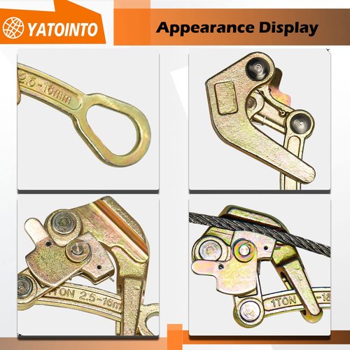 YATOINTO 2200lb Cable Grip Steel Wire Puller 1 Ton, Cable Puller Tool for 2.5-16 mm Wire Rope, Multifunctional Pulling Tightening Tool with Swing Latch (1T)