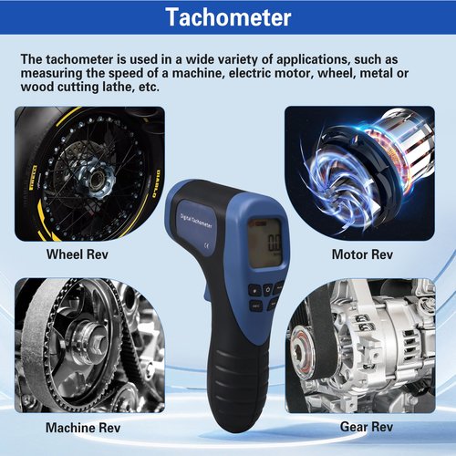 Handheld Digital Laser Tachometer - Non-Contact RPM Meter, Measures 2.5-99,999 RPM, High Precision with LCD Display, Reflective Tape Included, Ideal for Motor Speed and Industrial Use