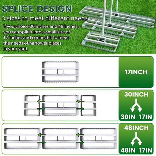 Lawn Leveling Rake, 30in / Double Side can Switch, with 20pc Marking Flags to Mark Low Spot, Stainless + Powder-Coat, FLAT Level Soil/Dirt/Compost on Lawn, SERRATED Rake Dead Grass/Ruts/Gravel on Yard