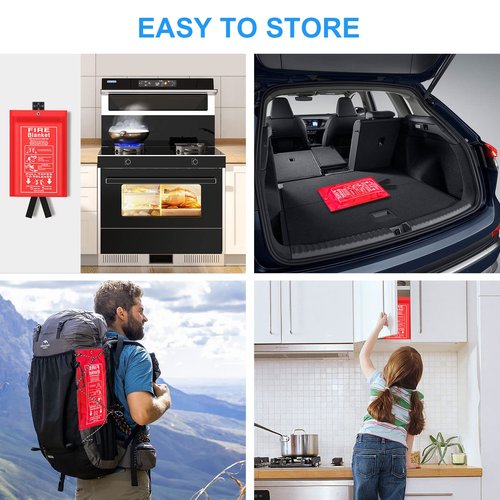 Jeagou Emergency Fire Blanket for Kitchen and Home, 2 Pack 39.37” x 39.37” Fiberglass Fire Safety Blankets for Survival, Suppression Fire Retardant Blanket for People