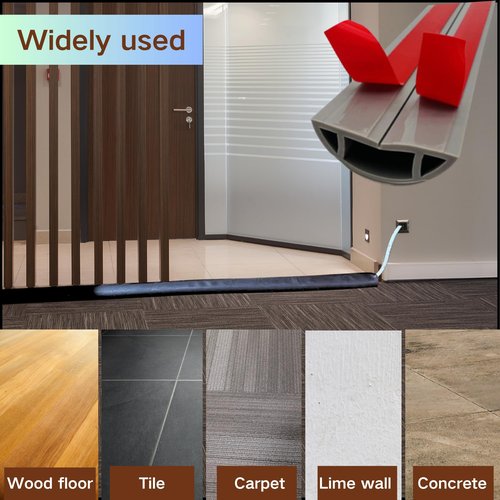 BEIEBIJOB 3.3ft Self Adhesive Floor Cord Cover,Heavy Duty Soft PVC Cable Protector and Extension Cord Hider,Cord Management System to Hide Wires on Floor,Cable Cavity:0.61"(W) x 0.32"(H) Walnut Wood