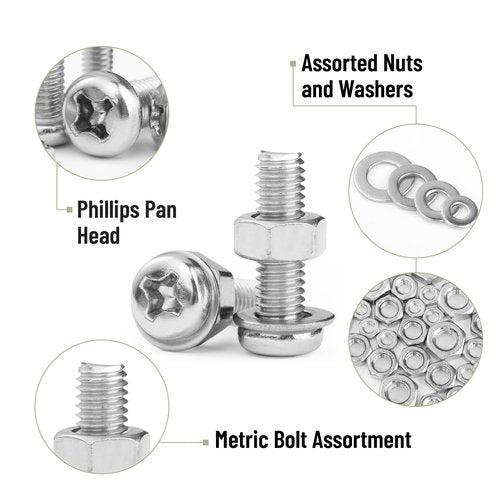 Mr. Pen- Nuts and Bolts Assortment Kit, 550 pcs, Carbon Steel M3 M4 M5 Phillips Pan Head Assorted Nuts and Bolts, Machine Screw Assortment Kit with Clear Storage Box