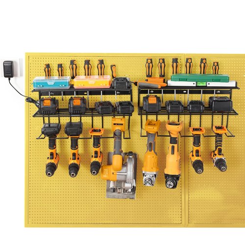 YueTong Power Tool Organizer for Tool Storage,Drill Holer Wall Mount,Storage Rack for Garage Organization, Wall Organizer with Shelf,Heavy Duty for Lifetime Use(2 Pack Black)