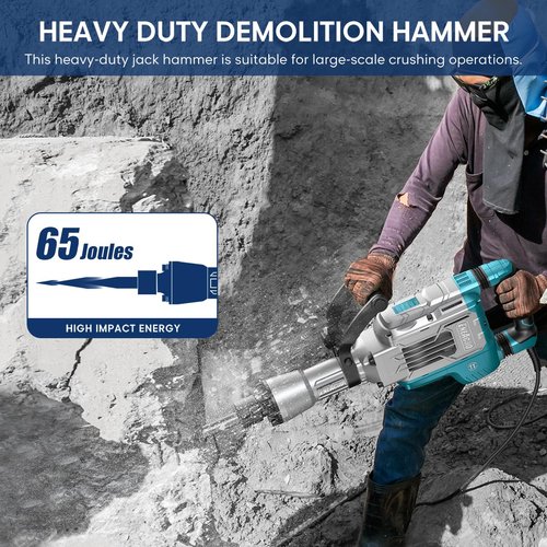ENEACRO Demolition Jack Hammer 14.5Amp SDS-Hex Concrete Breaker, 65 Joules Heavy Duty Chipping Hammer Cement/Pavement/Floor Breaker, with 2pcs of chisels and Carry box with Rollers
