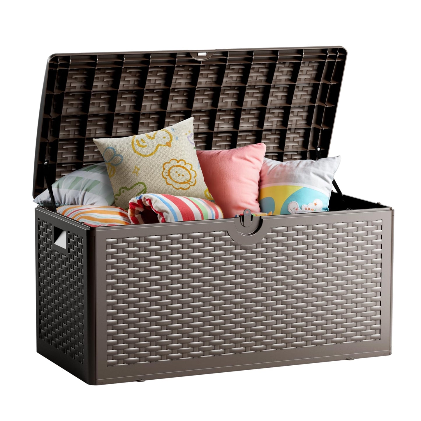 Ortus Collective 90 Gallon Deck Box, Lockable & Waterproof Resin, UV Resistant Storage Box for Patio, Garden, Pool, Brown
