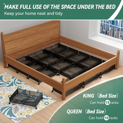 TUMUCUTE Under Bed Storage, Underbed Storage Containers with Wheels, Metal Under the Bed Storage, Under Bed Storage Organizer for Shoe, Clothes, Blankets, Bedding, 2 Packs