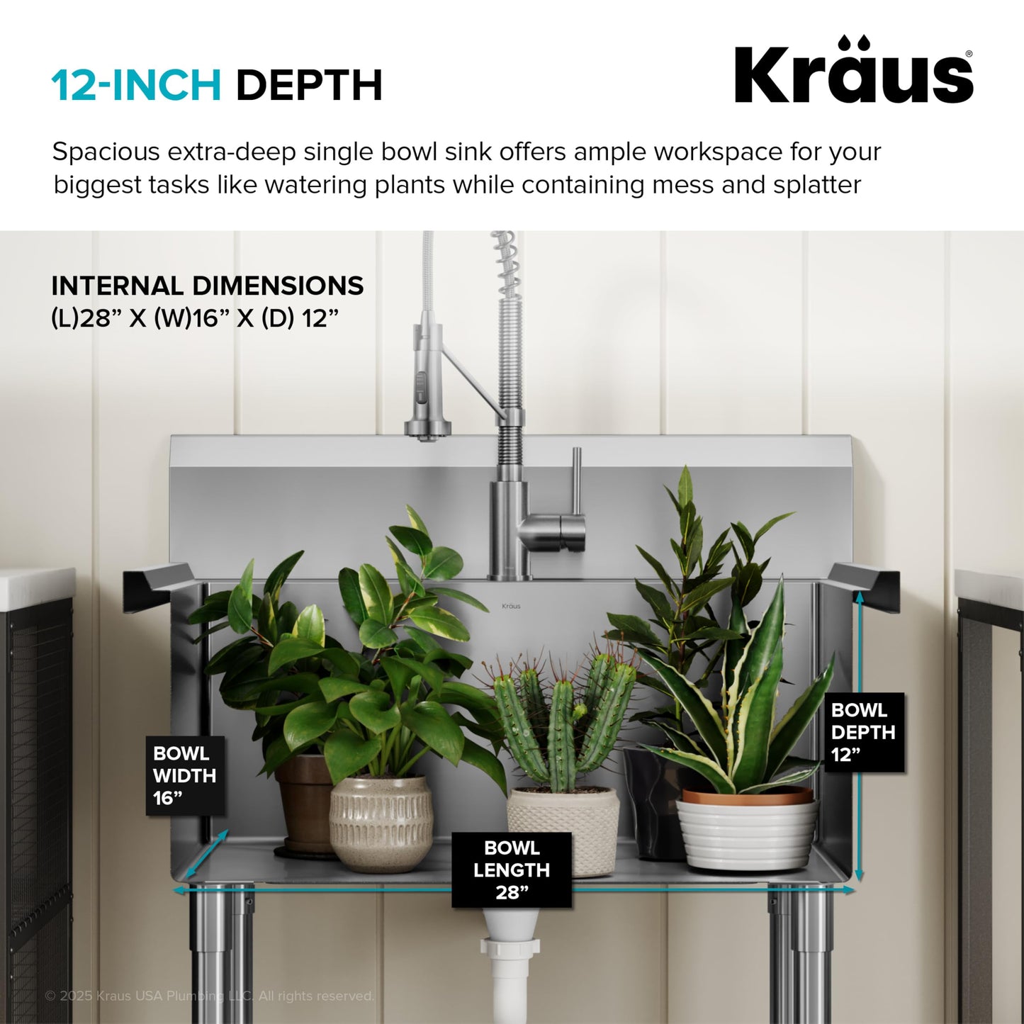 KRAUS Standart Pro 32 Inch 18-Gauge Stainless Steel Scullery Sink, 24 Gallon Freestanding Commercial Style Single Bowl Laundry & Utility Sink, KHS230-32