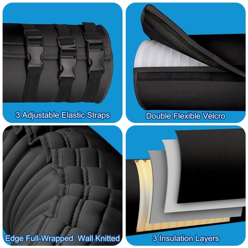 Portable AC Hose Insulation Sleeve,Portable Air Conditioner Hose Cover Wrap,Fits for 5" & 5.9" Diameter Exhaust Hose,Insulated Hoses Duct Vent Cover, Easy to Install with 3 Adjustable Straps, Black