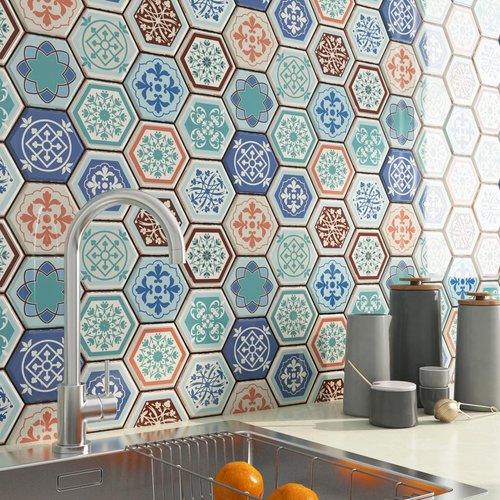 FunStick 15 Pcs Teal Blue Peel and Stick Tile Backsplash for Kitchen Bathroom Boho Self Adhesive Wall Tiles 12"x12" Removable Peel and Stick on Backsplash Tiles for Renters Kitchen Shower Tile Sticker