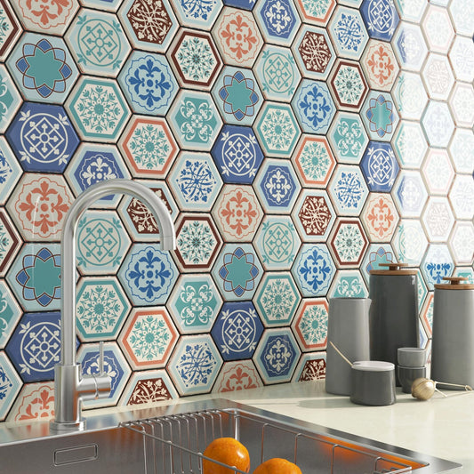 FunStick 15 Pcs Teal Blue Peel and Stick Tile Backsplash for Kitchen Bathroom Boho Self Adhesive Wall Tiles 12"x12" Removable Peel and Stick on Backsplash Tiles for Renters Kitchen Shower Tile Sticker