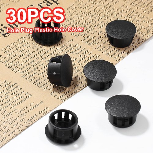 Moicstiy 30Pcs 7/8 inch (22mm) Black Hole Plugs, Plastic Round Flush Type Panel Plugs Fastener Cover for Furniture Protectors