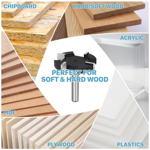 KEENTECH CNC Spoilboard Surfacing Router Bits, 1/4” Shank 1-1/2” Dia 3/10” Cutting Depth, YG6X, Wood