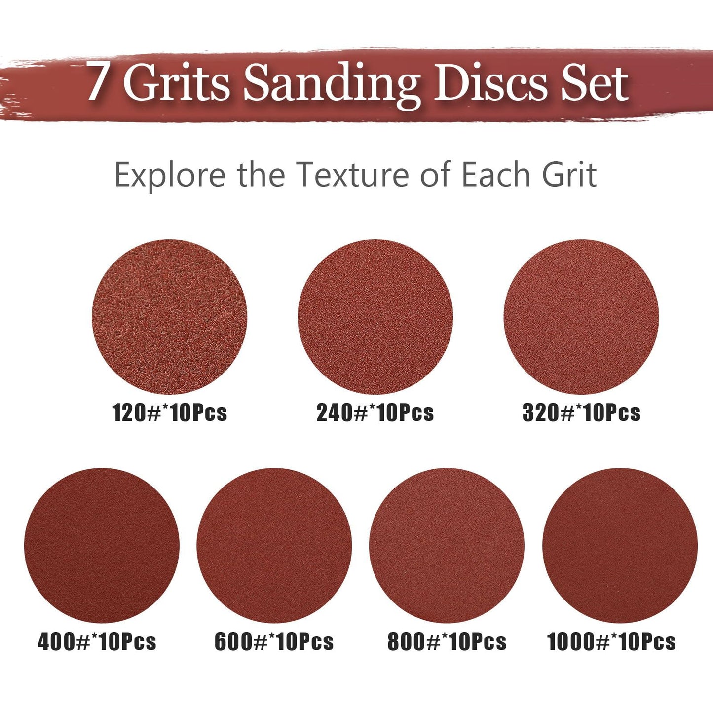 Szarint 5 Inch Sanding Discs Hook and Loop, 70 PCS 8 Hole Sandpaper Include 120, 240, 320, 400, 600, 800, 1000 Grit for Random Orbital Sander