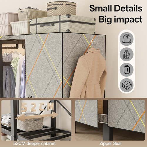 Heavy Duty Portable Wardrobe Closets with Cover, Foldable Clothes Rack for Hanging Clothes with 2 Hanging Rods and 6 Storage Shelves, Free Standing Closet Metal Clothing Rack (door, 70.9 in/180cm)