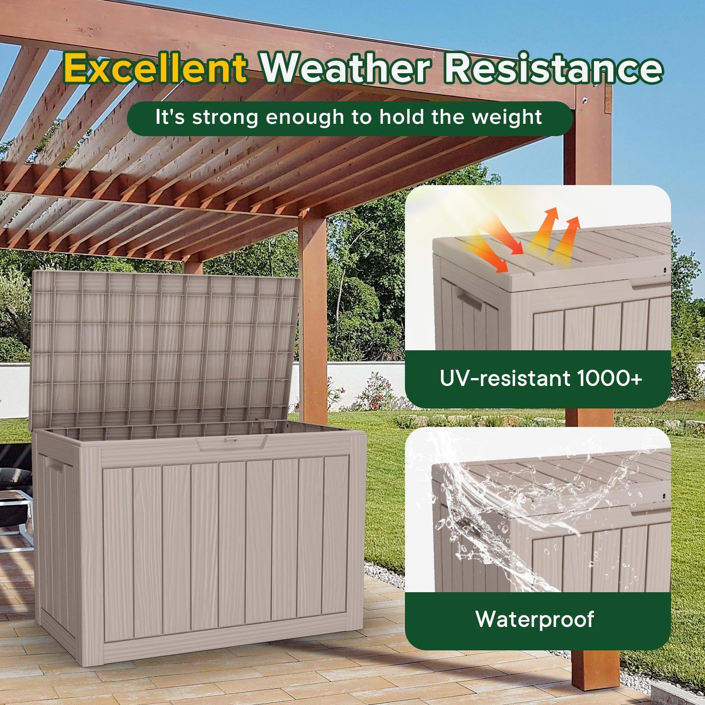 MAIUSCOLI 45 Gallon Outdoor Deck Box, Lockable Waterproof Outdoor Storage Boxes For Garden Tools,Indoor Cushions,Accessories Outside Storage Resin Weatherproof Container(Grey)