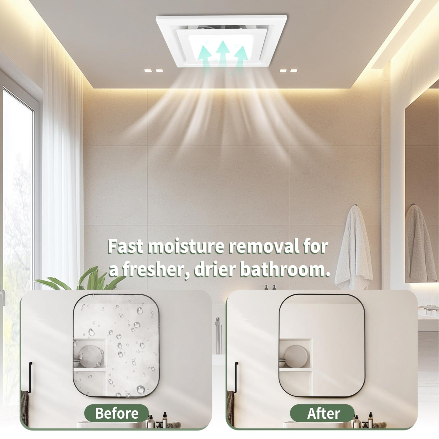 Orvexa Bathroom Exhaust Fan with Light, 140 CFM 1.0 Sone Quiet Bathroom Fan with Light, 12" x 12" Panel, 10" x 10" Ceiling Opening, 4" Duct, 6500K 1200LM LED, Independent Fan & Light Controls