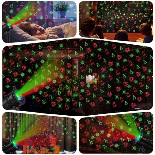 Christmas Laser Lights Outdoors Decoration Projector Light Waterproof LED Star Show for Xmas Decor House Home Yard Garden Patio Wall Indoor, Red and Green with Wireless Remote