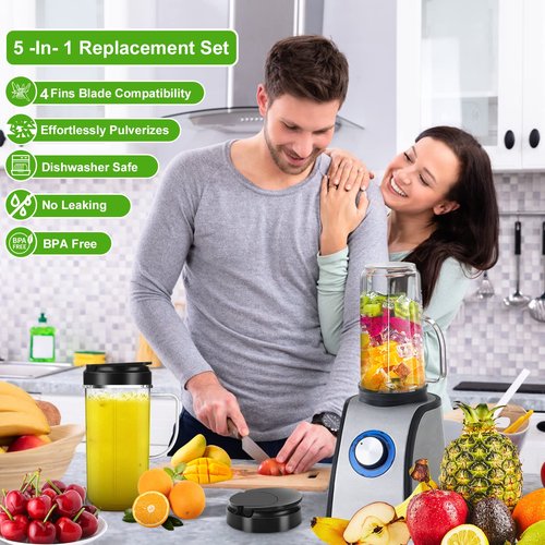 UBYNID 2 Pack Magic Bullet Blender Cups, Tall 22oz Cup with Flip Top To-Go Lid & 4 Fins Cross Blade Blender Replacement Parts, Replacement Cup Mug with Handle Compatible with Magic Bullet 250w MB1001