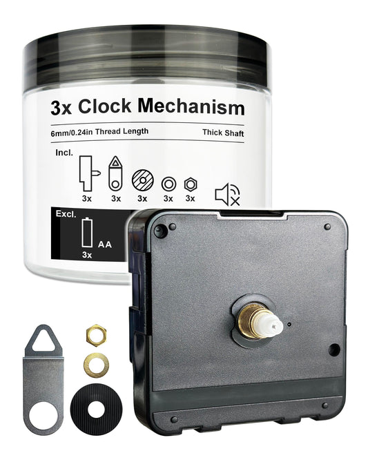 MCDFL Clock Mechanism Replacement 3 Set Quartz Movement Silent AA Battery Operated Non-Ticking Powered Wall Watch Motor DIY Time Zone Clocks Making Works Repair Parts Kit 6mm/0.24in Thread Length 227S