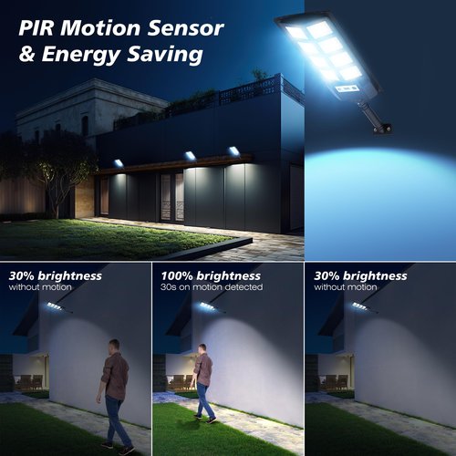 WYWNA Solar Street Lights Outdoor Waterproof, 6000K LED Dusk to Dawn Solar Light, Solar Flood Lights with Motion Sensor and Remote Control, Solar Parking Lot Lights 2-Pack