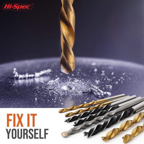 Hi-Spec Drill Bit Set 130pc Multi SAE – 11 Sizes 1/16in to 3/8in – HSS Titanium, Masonry & Brad Point Steel Bits – Drill Bits for Metal, Wood, Plastic, Drywall, Brick & Concrete – with Tray Case